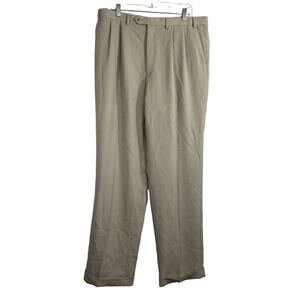 Ralph Lauren Mens Pants Sz 37x33 Beige Khaki Pleated Polyester Cuffed Trousers